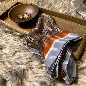 Cute silky orange and blue retro scarf